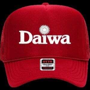 Solid Red Daiwa Otto Foam Trucker Mesh Snap Back Hat Cap